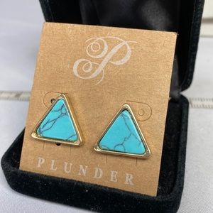 Cute pair Goldtone triangle shaped turquoise style earrings